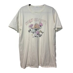 Full Tilt Stay Groovy Mushroom Graphic Tee Cream XL Boho Cotton T-Shirt